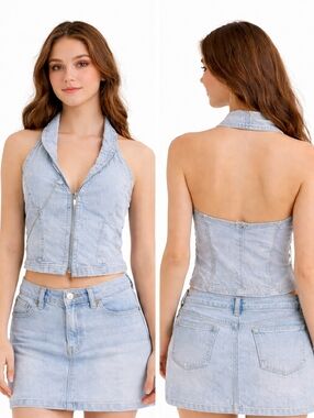 Dinamit Y2K denim Zipper top vest bare back Grey Size 2
